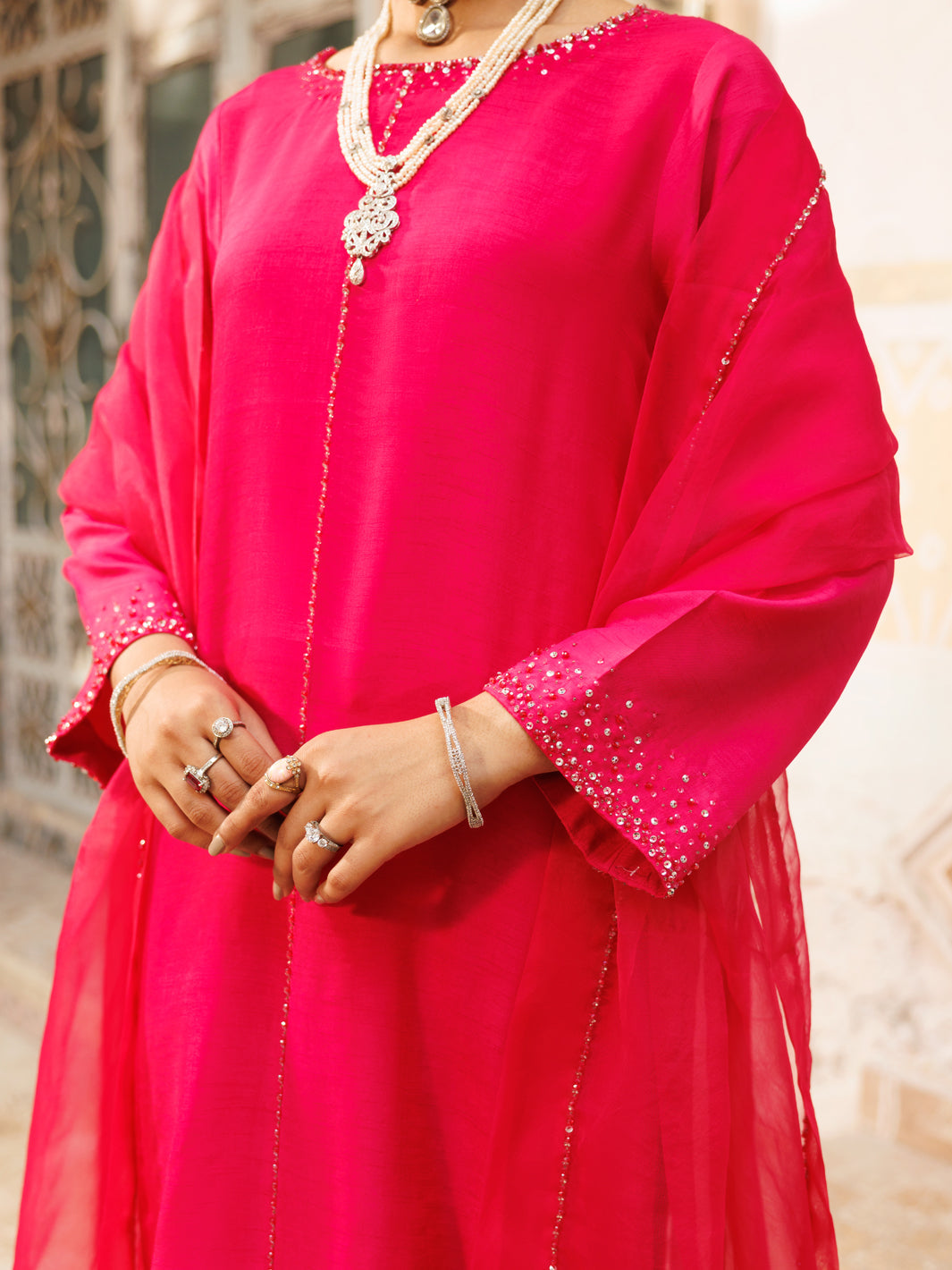 Fuchsia Stitched Suit - Almirah