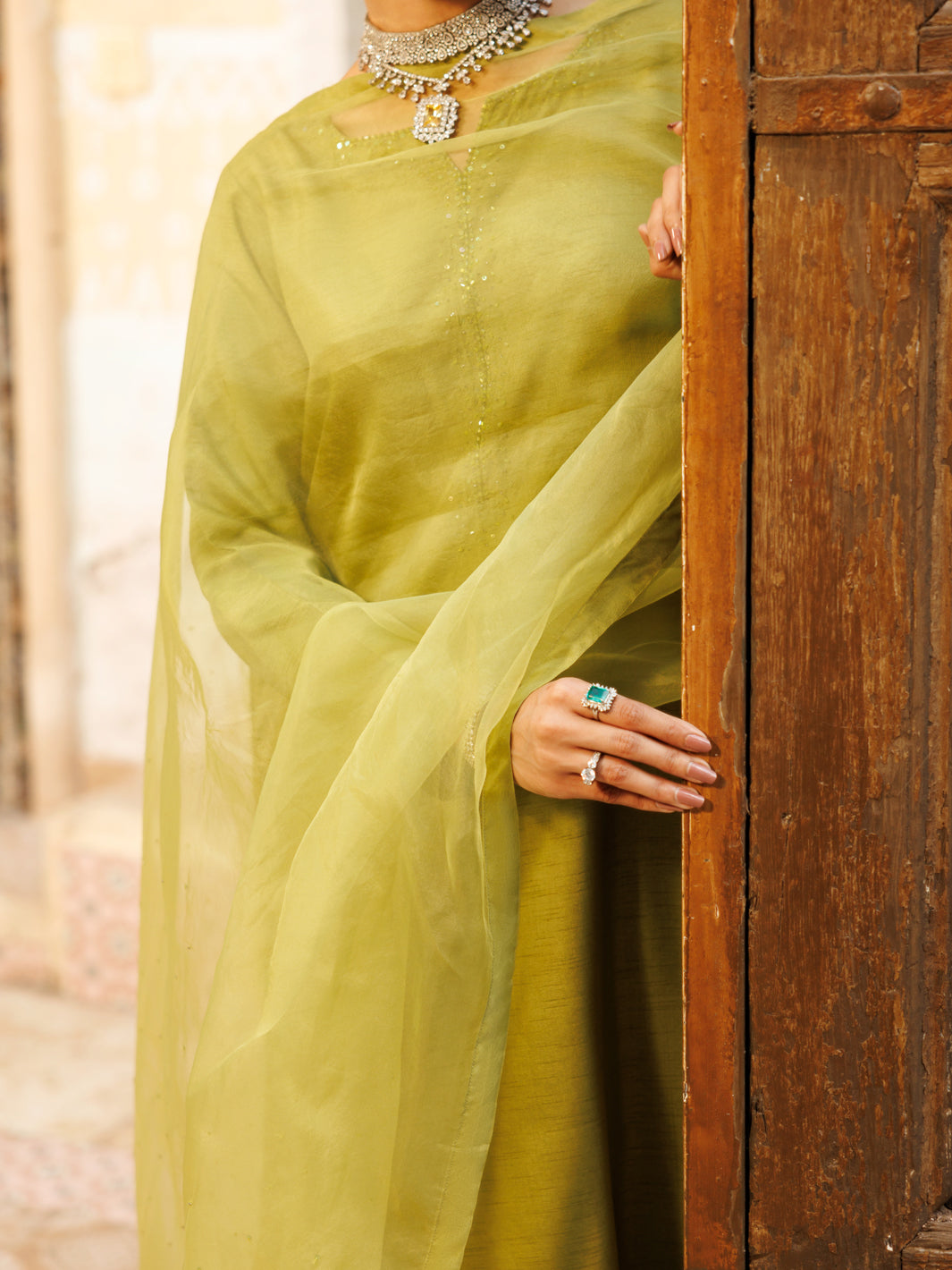Lime Green Stitched Suit - Almirah