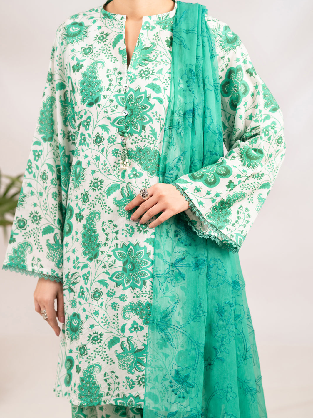 Lawn Green Stitched Suit - Almirah