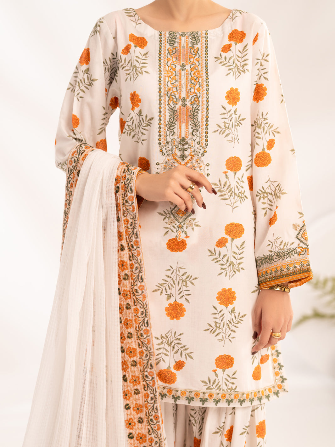 Lawn Off White Stitched Suit - Almirah