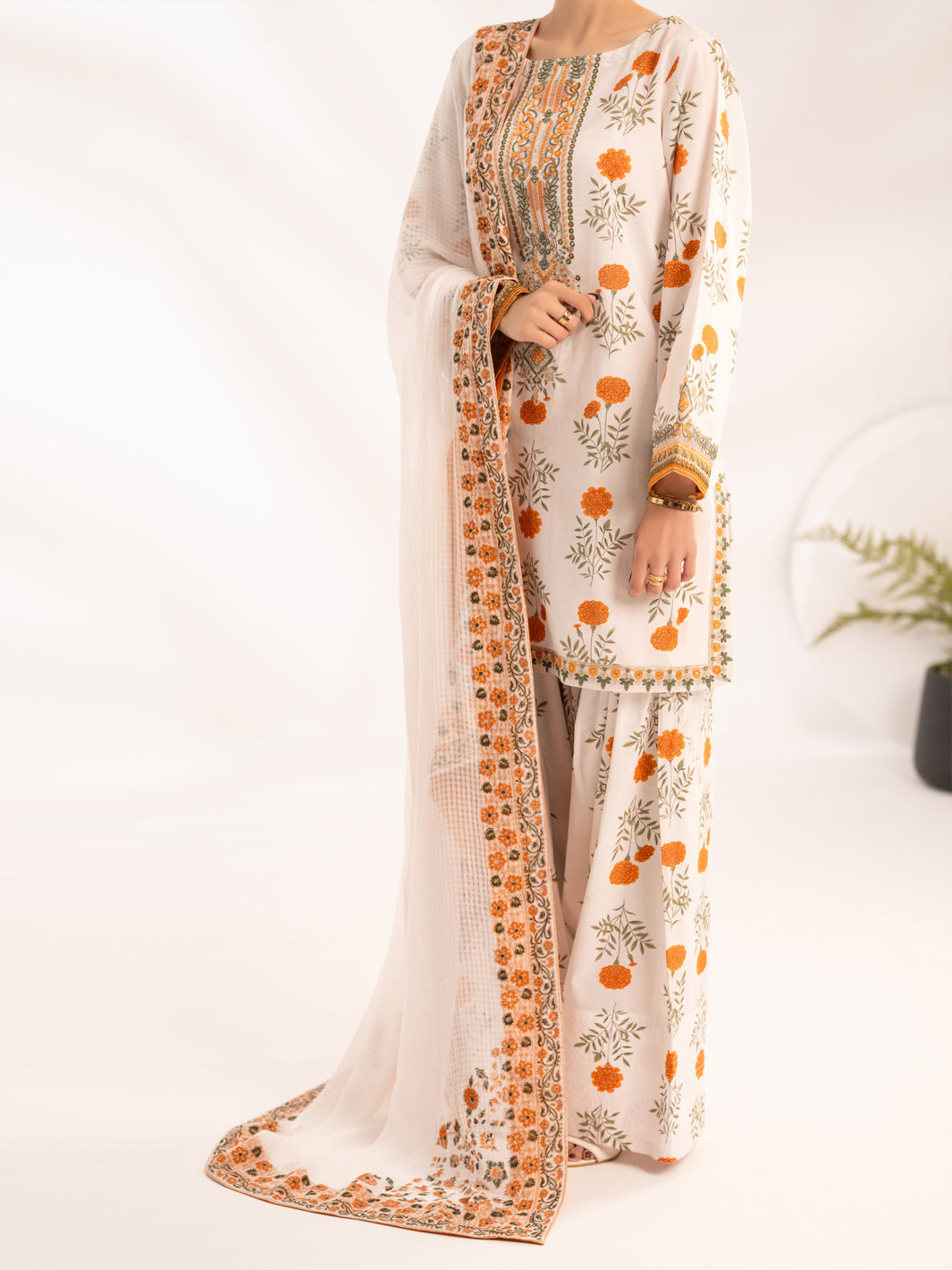 Lawn Off White Stitched Suit - Almirah