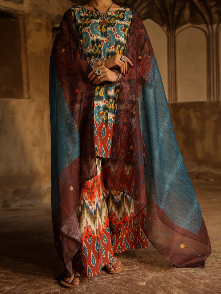 Stripe Cotton Teal Stitched Suit - Almirah