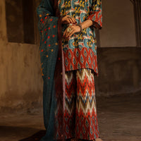 Stripe Cotton Teal Stitched Suit - Almirah