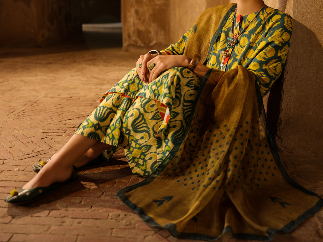 Stripe Dobby Mehndi Green Stitched Suit - Almirah