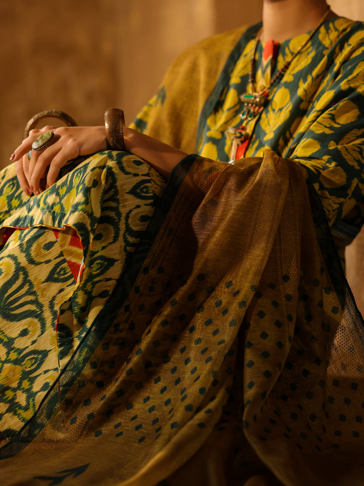 Stripe Dobby Mehndi Green Stitched Suit - Almirah