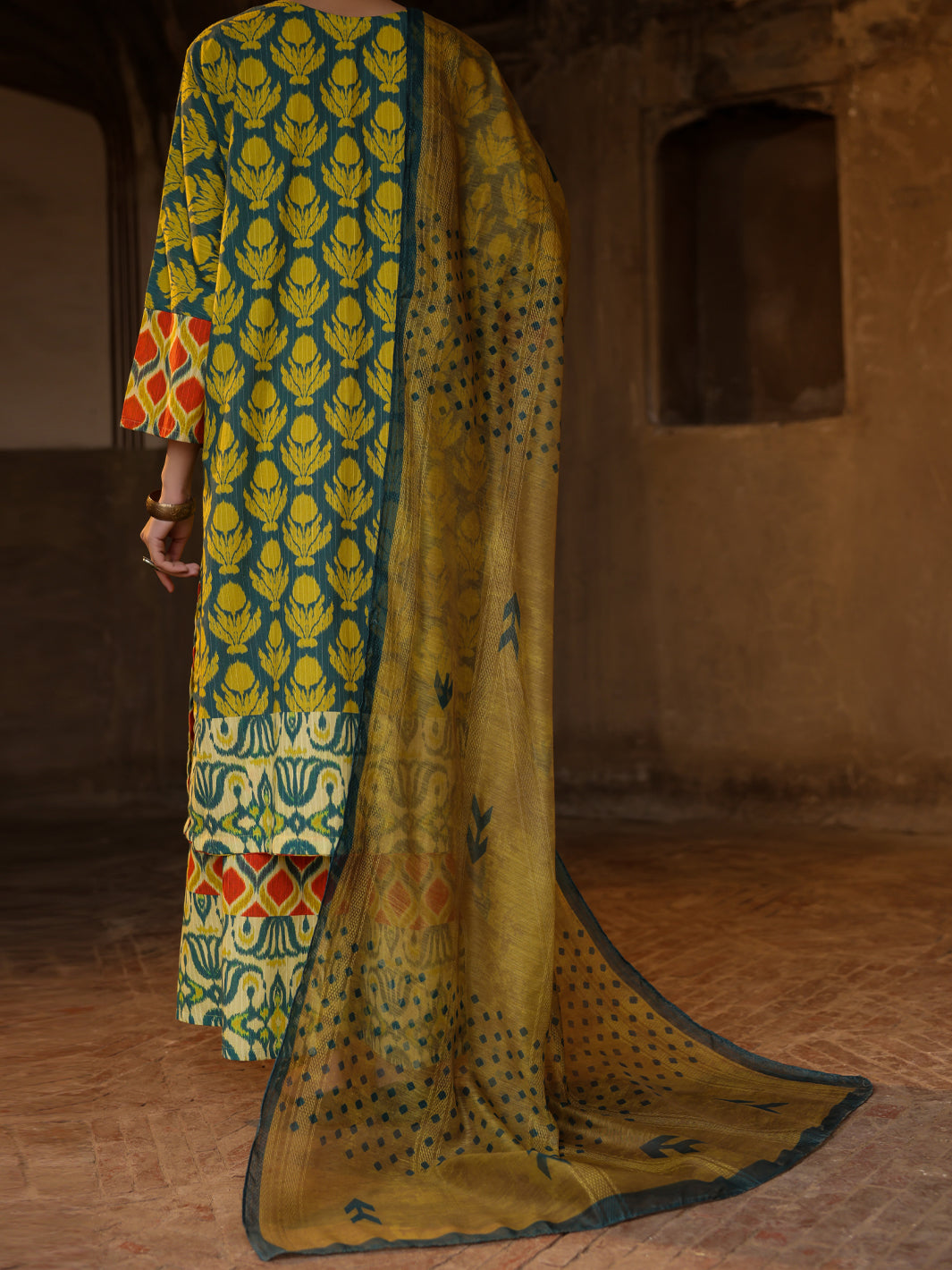 Stripe Dobby Mehndi Green Stitched Suit - Almirah