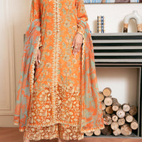 Poly Lawn Orange Stitched Suit - J. Junaid Jamshed