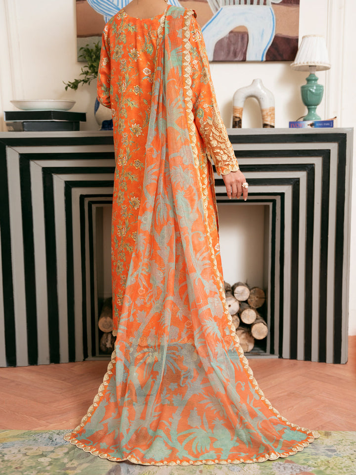 Poly Lawn Orange Stitched Suit - J. Junaid Jamshed