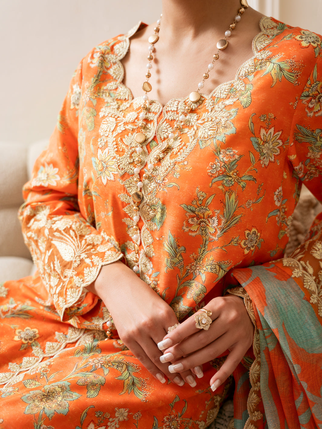 Poly Lawn Orange Stitched Suit - J. Junaid Jamshed