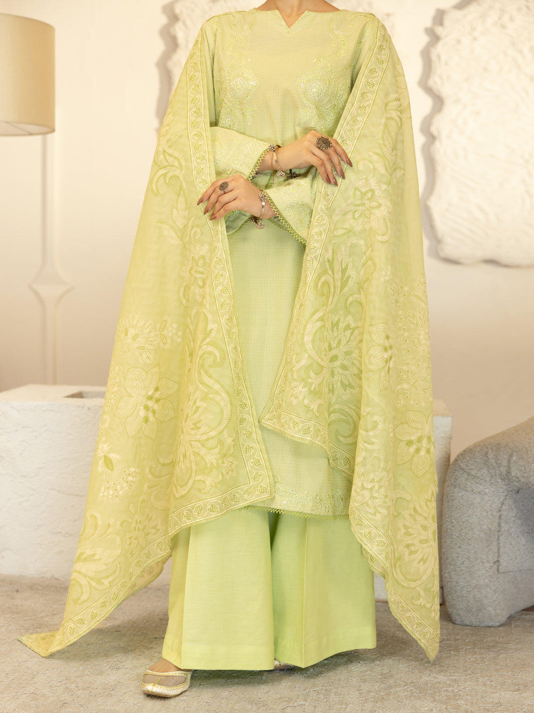 Light Green Stitched Suit - J. Junaid Jamshed
