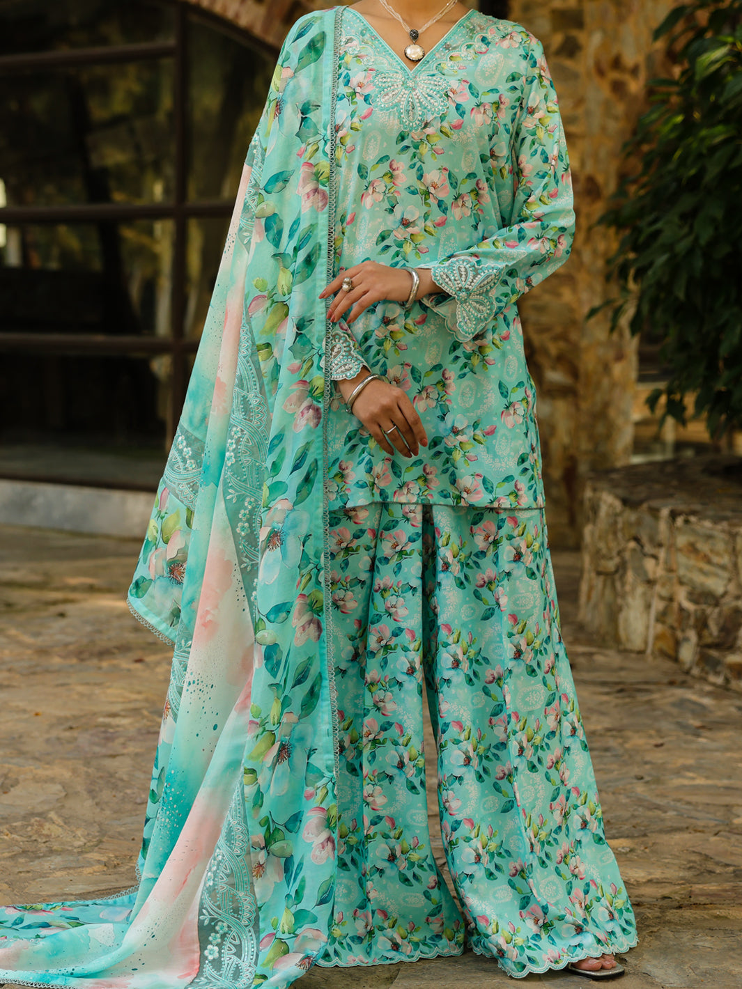 Poly Lawn Light Green Stitched Suit - Almirah
