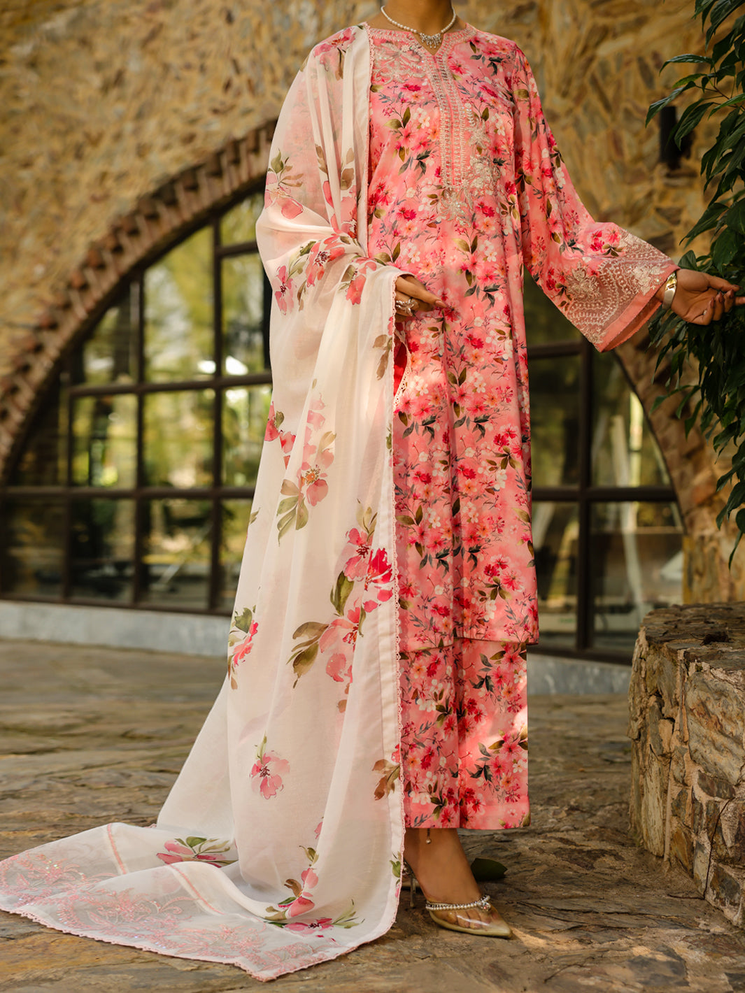 Poly Lawn Pink Stitched Suit - Almirah