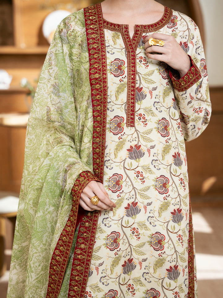 Poly Lawn Cream Stitched Suit - Almirah