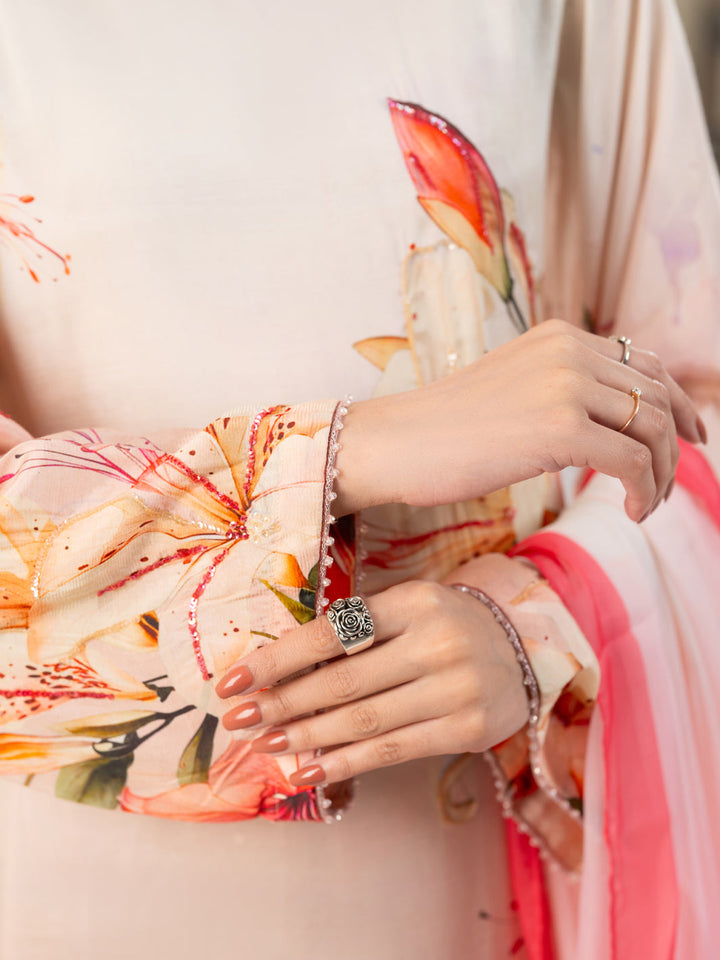 Thai Silk Peach Stitched Suit - J. Junaid Jamshed