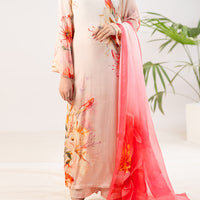 Thai Silk Peach Stitched Suit - J. Junaid Jamshed