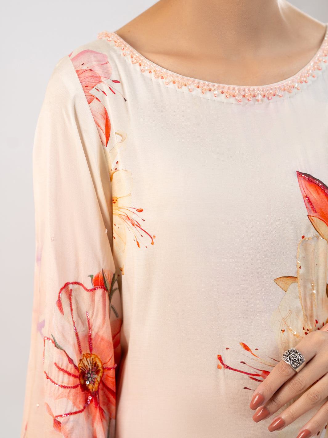 Thai Silk Peach Stitched Suit - J. Junaid Jamshed