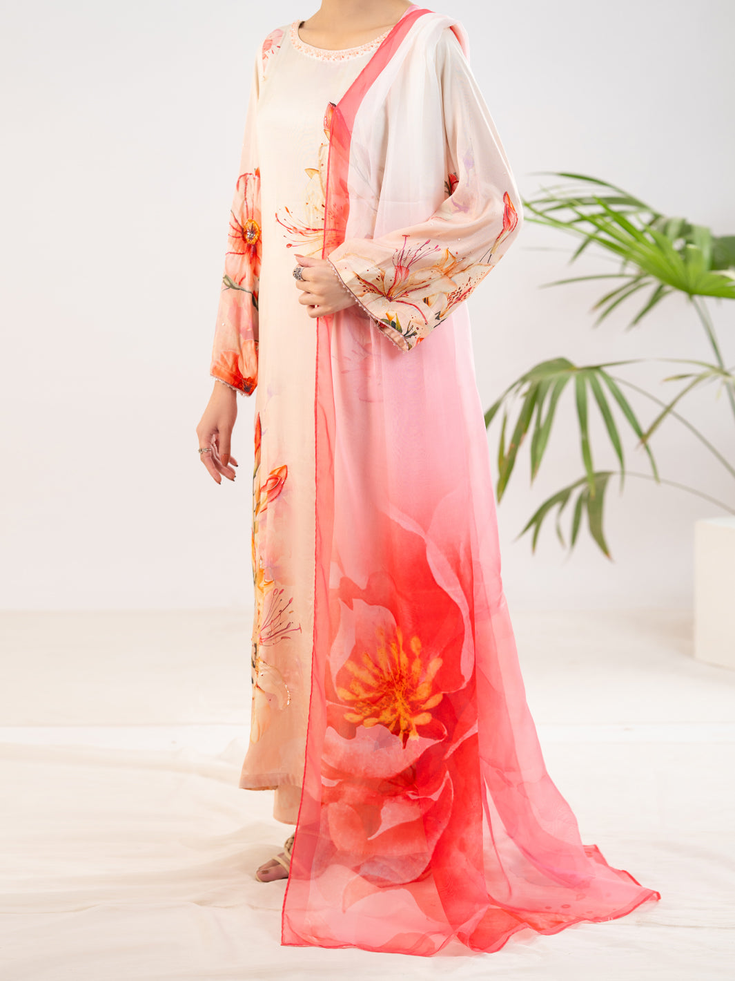 Thai Silk Peach Stitched Suit - J. Junaid Jamshed