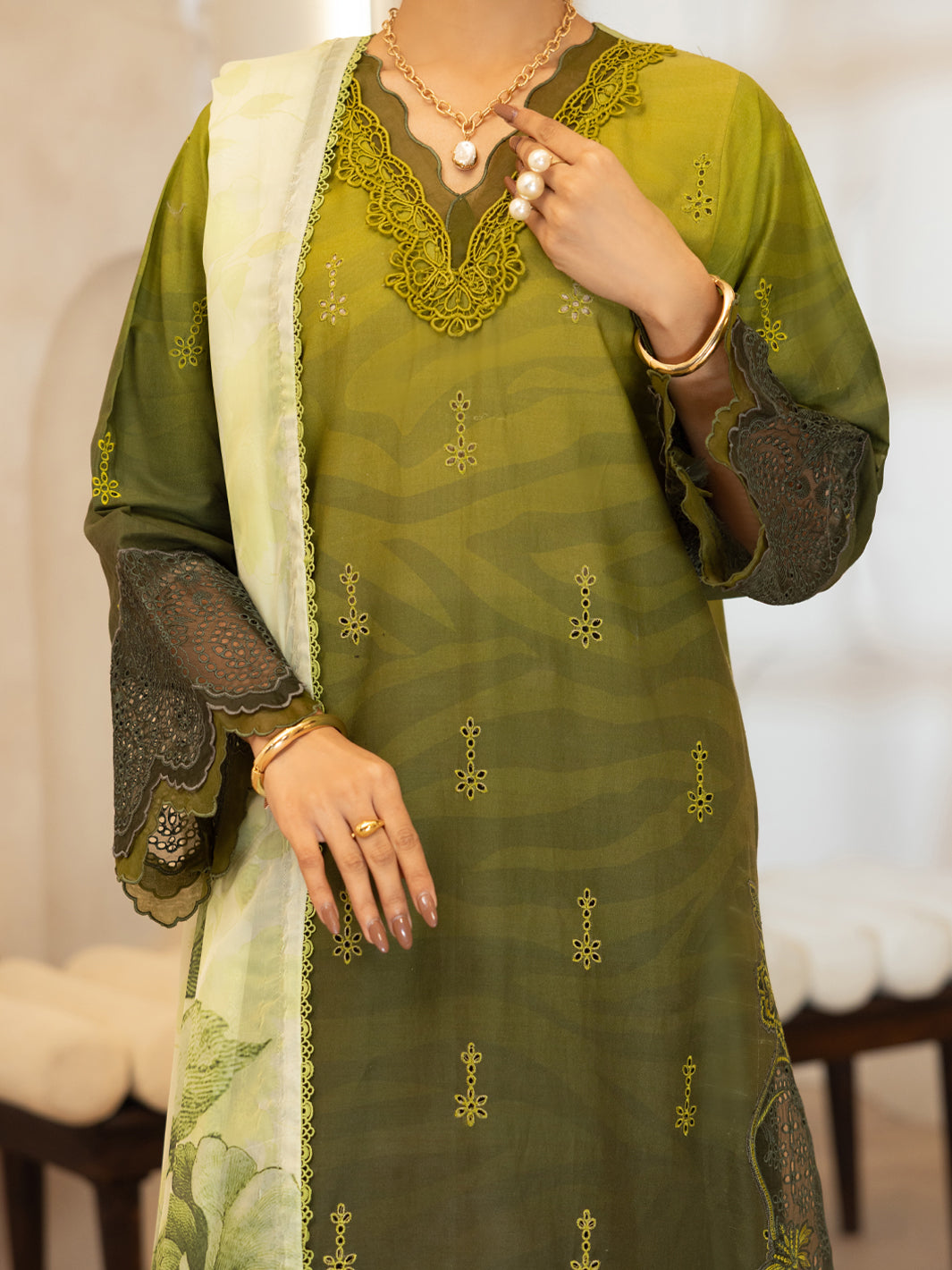 Lawn Mehndi Green Stitched Suit - Almirah