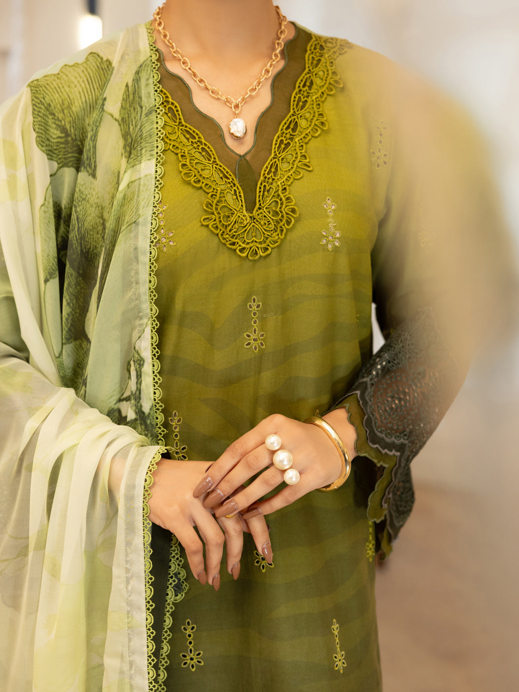 Lawn Mehndi Green Stitched Suit - Almirah