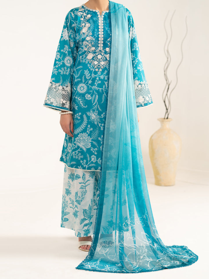 Lawn Aqua Blue Unstitched Suit - Almirah