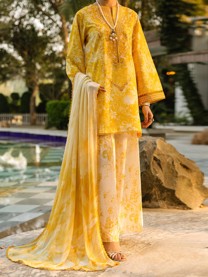 Lawn Yellow Unstitched Suit - Almirah