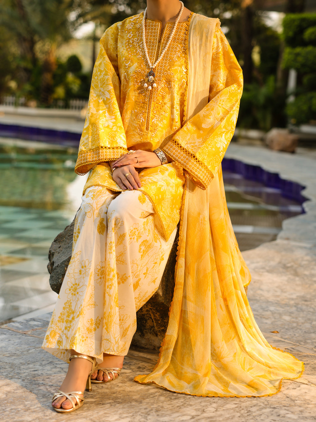 Lawn Yellow Unstitched Suit - Almirah