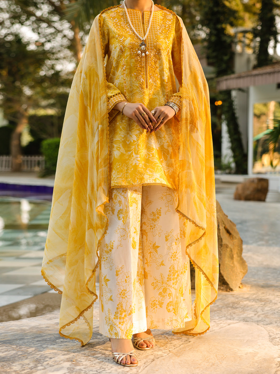 Lawn Yellow Unstitched Suit - Almirah