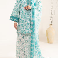 Lawn Aqua Blue Unstitched Suit - Almirah
