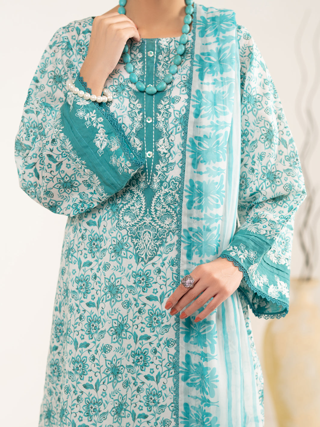 Lawn Aqua Blue Unstitched Suit - Almirah