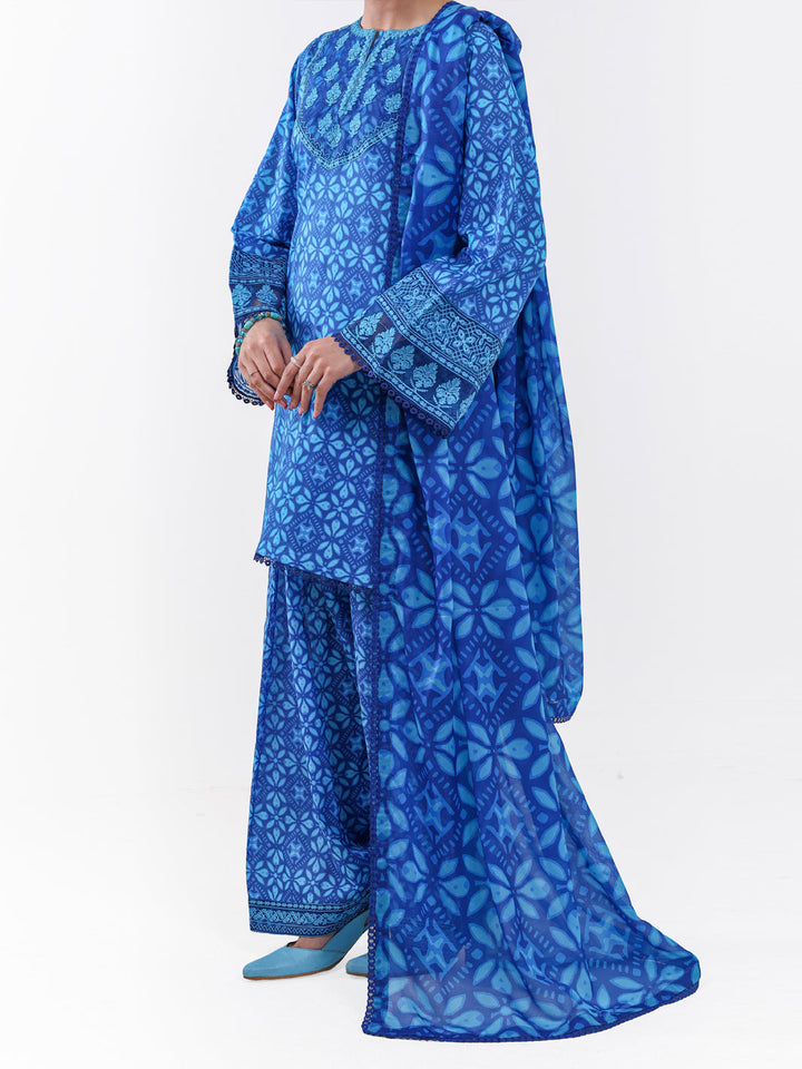 Lawn Blue Unstitched Suit - Almirah