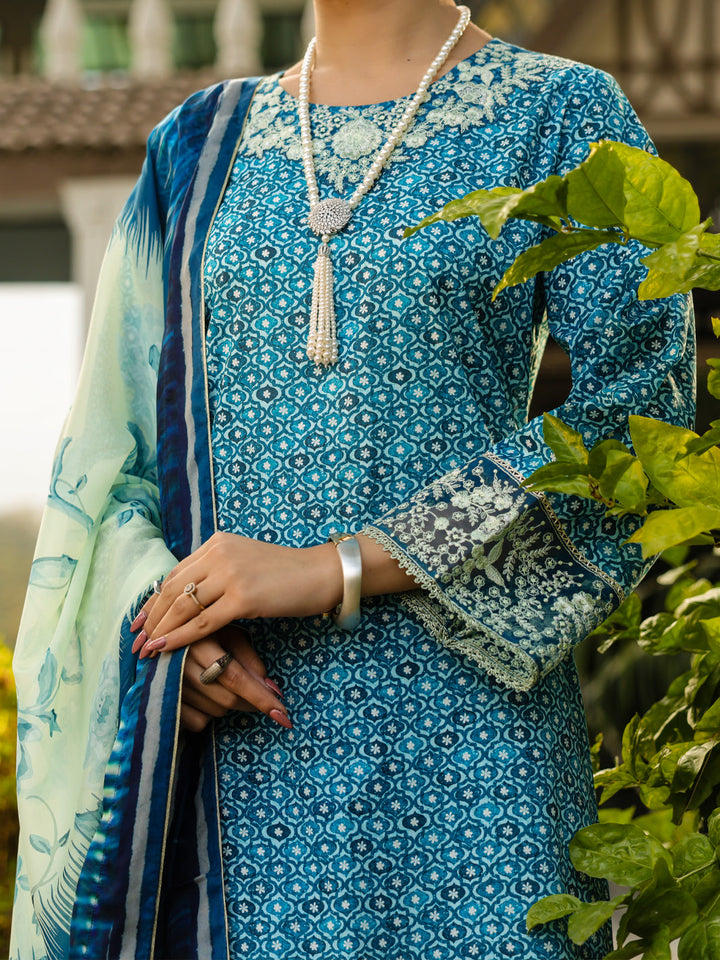 Lawn Blue Unstitched Suit - Almirah