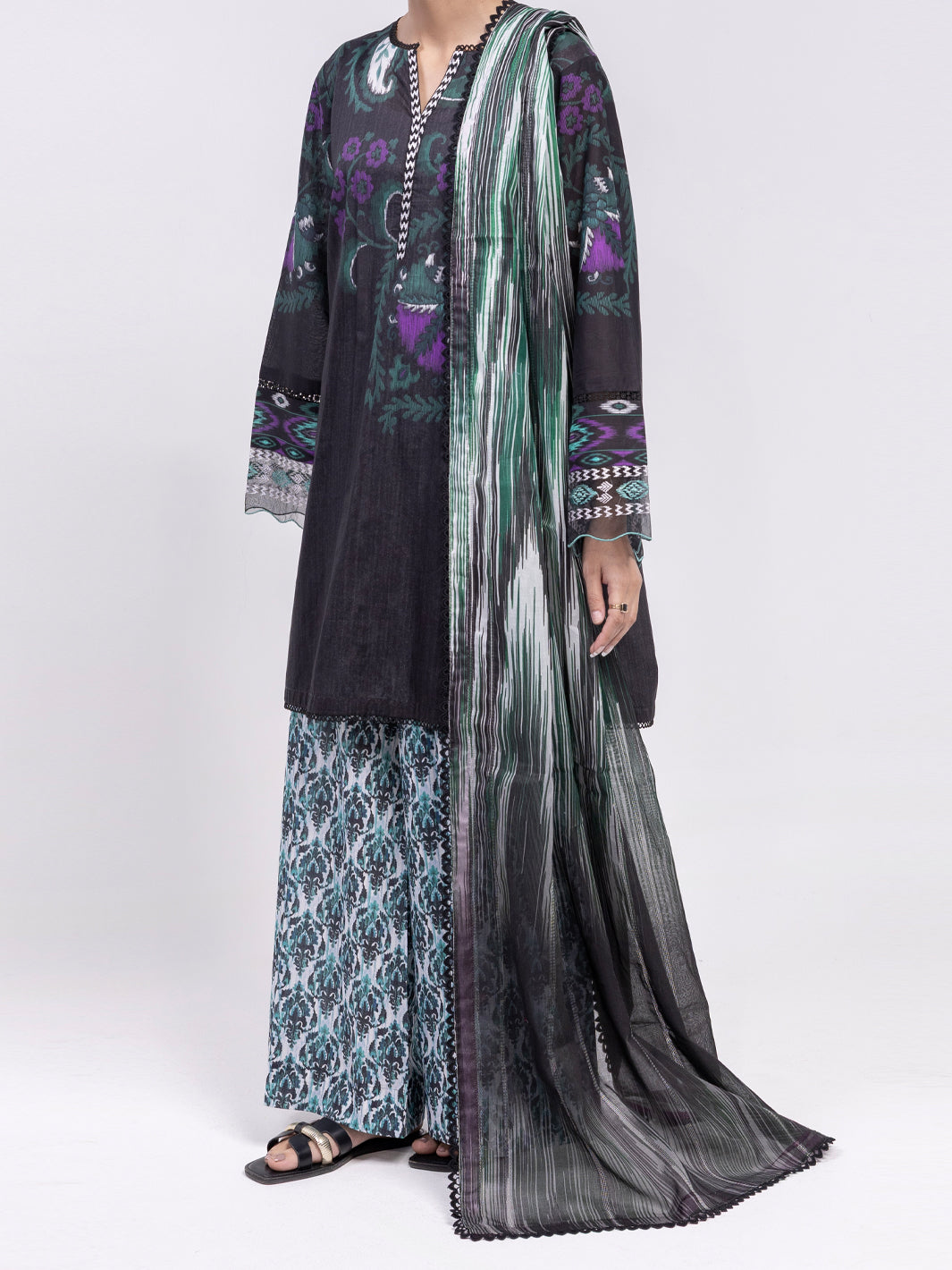 Lawn Black Unstitched Suit - Almirah