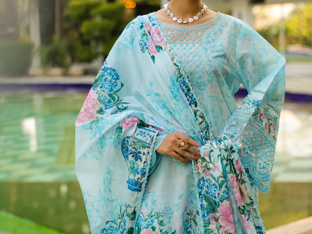 Lawn Blue Unstitched Suit - Almirah