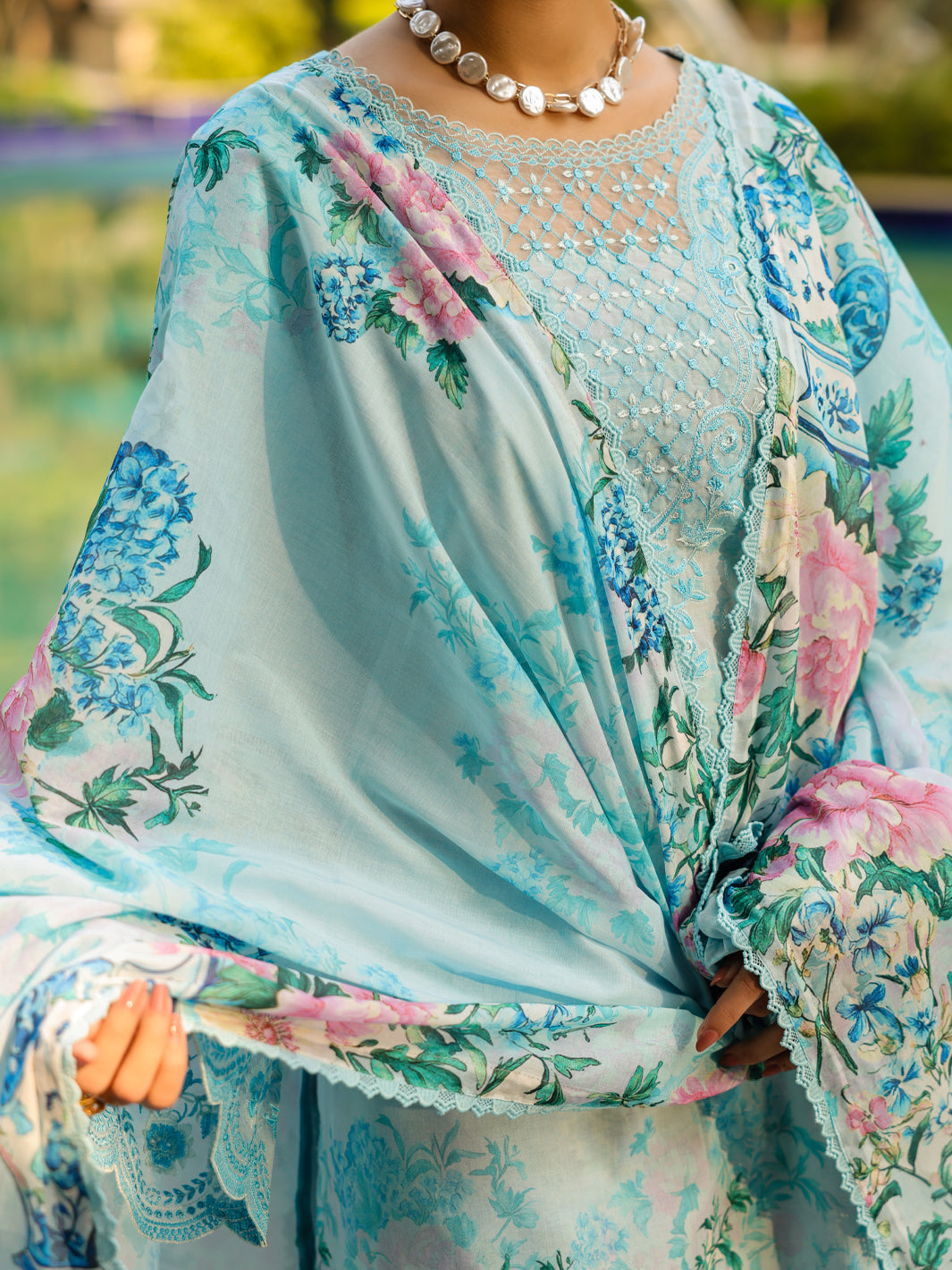 Lawn Blue Unstitched Suit - Almirah