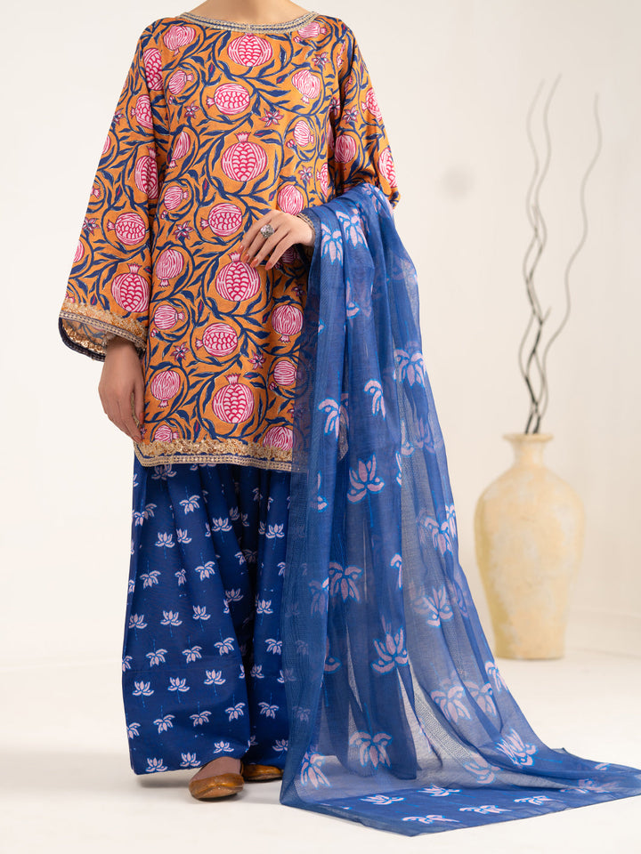 Raw Silk Mustard Blue Unstitched Suit - Almirah