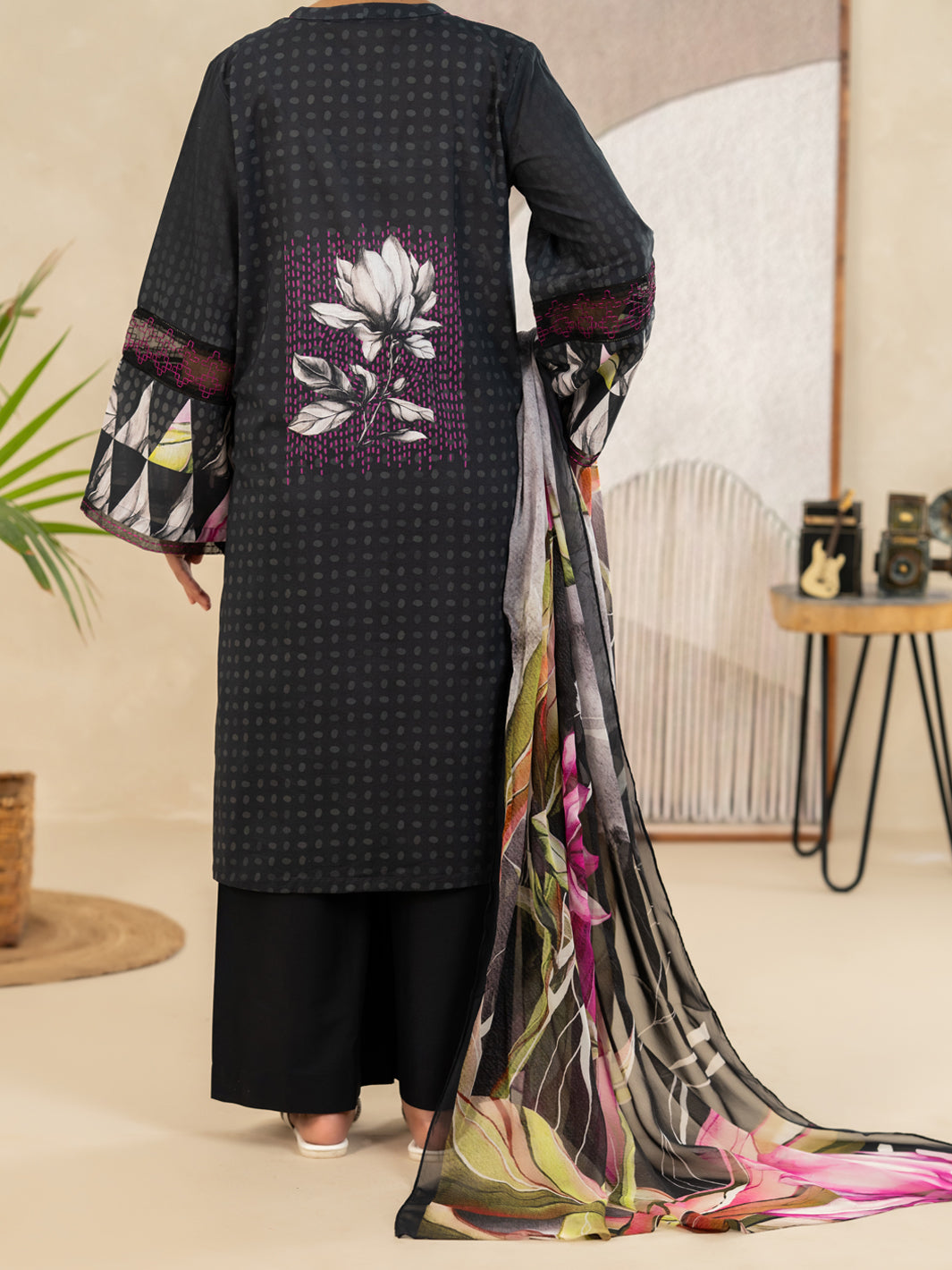 Lawn Black Stitched Suit - Almirah
