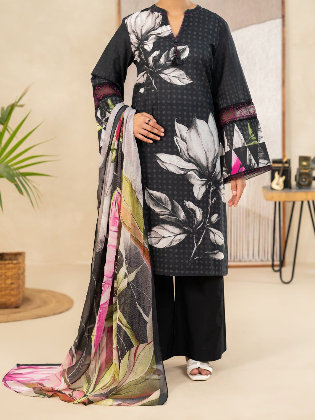 Lawn Black Stitched Suit - Almirah