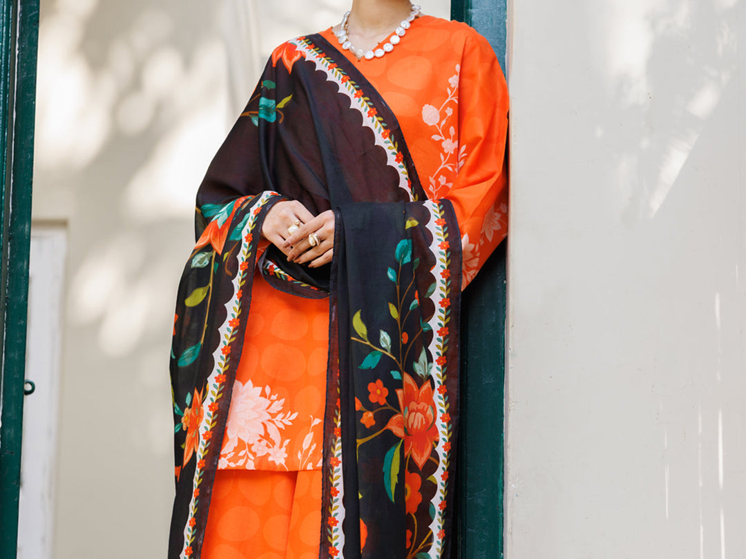 Lawn Orange Stitched Suit - Almirah