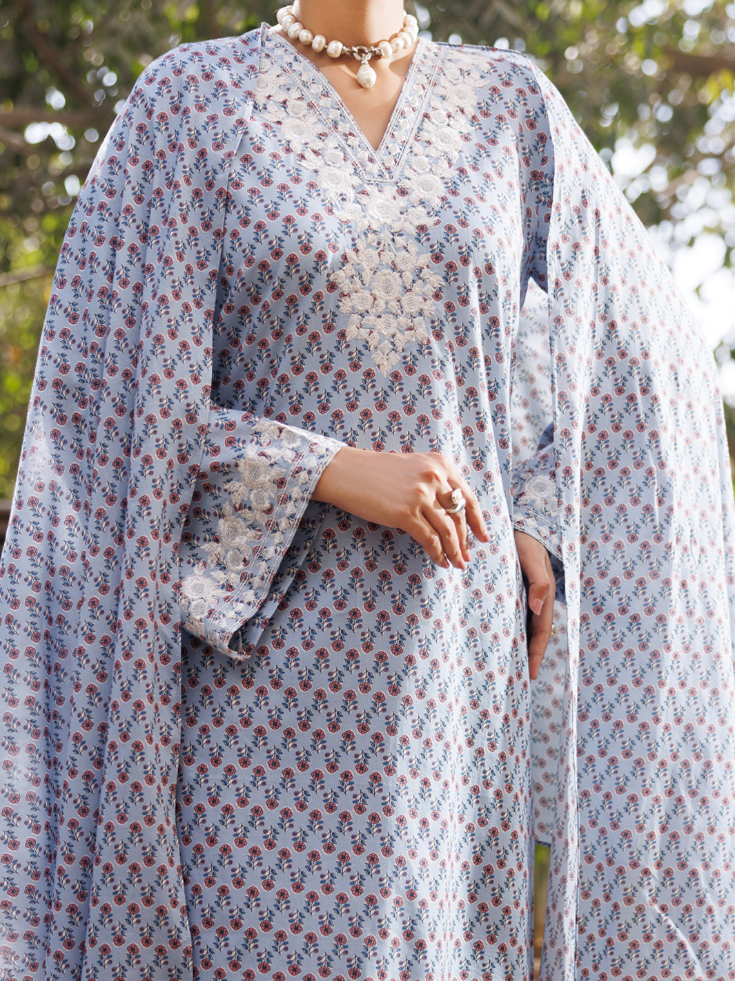 Cotton Sky Blue Stitched Suit - Almirah