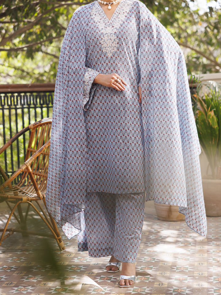 Cotton Sky Blue Stitched Suit - Almirah
