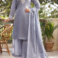 Cotton Sky Blue Stitched Suit - Almirah