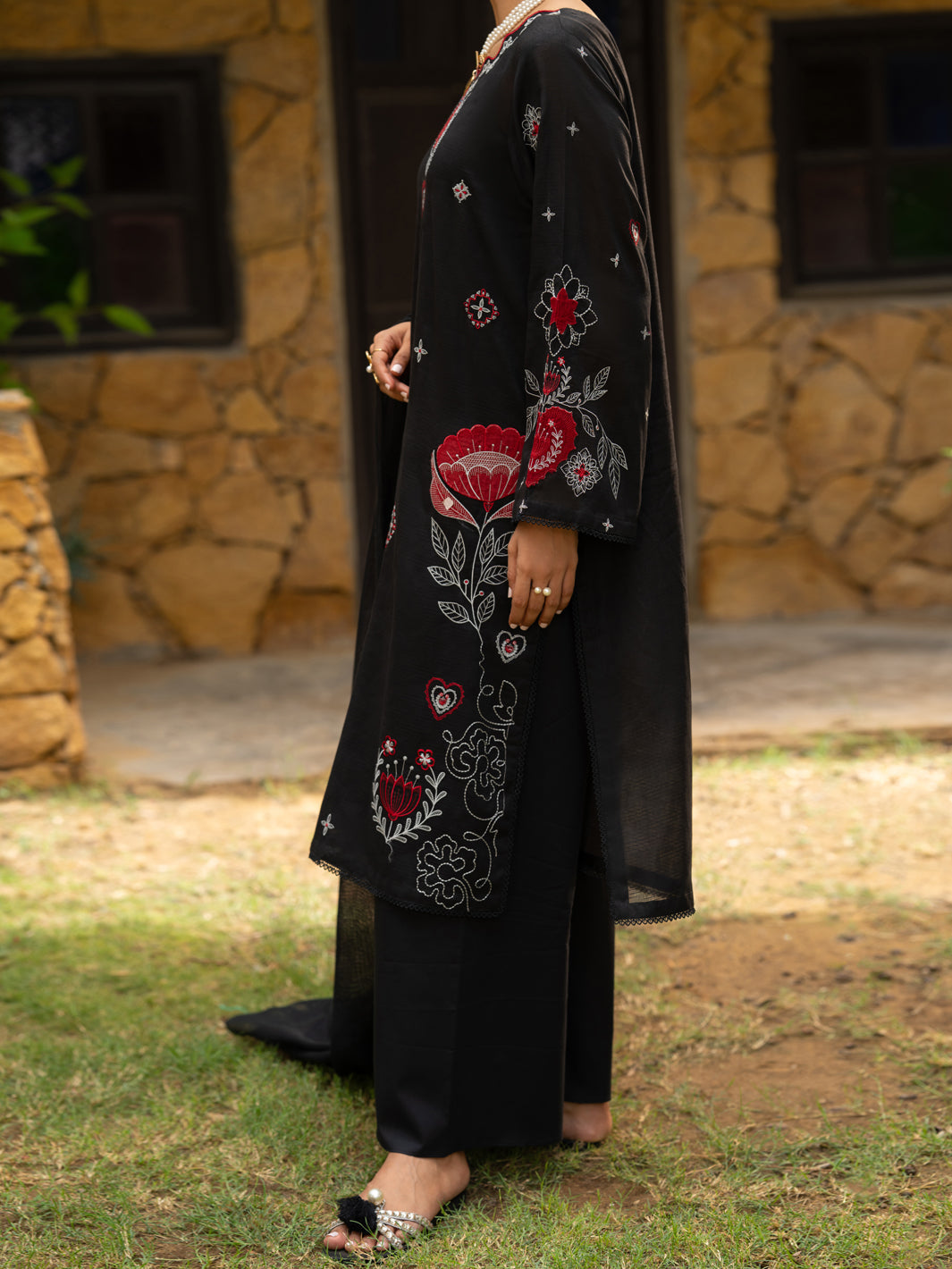 Cotton Black Stitched Suit - Almirah