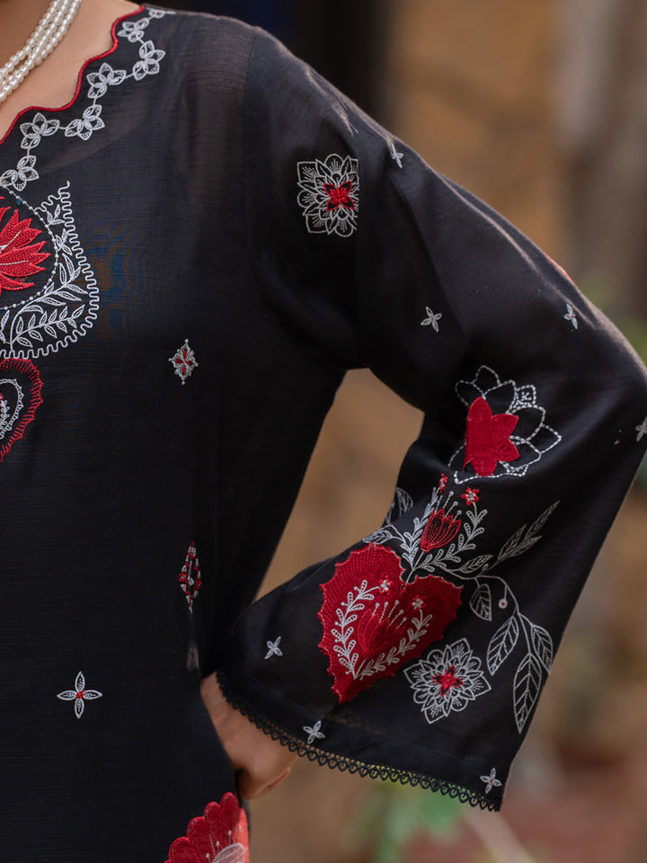 Cotton Black Stitched Suit - Almirah