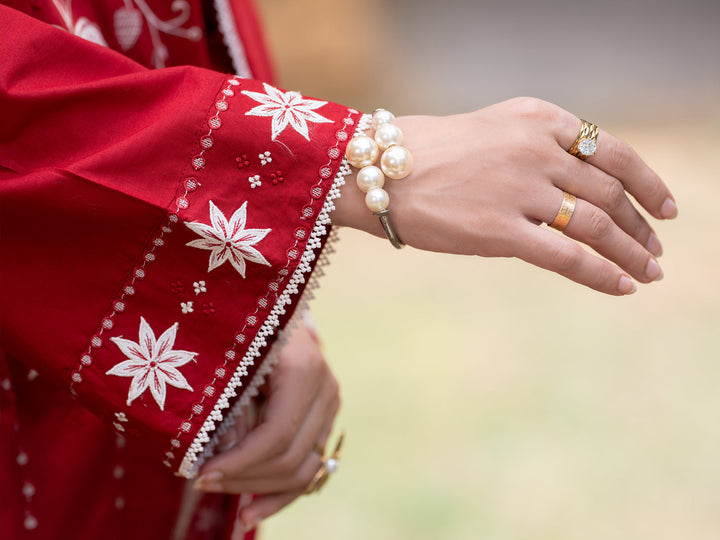 Cotton Red Stitched Suit - Almirah