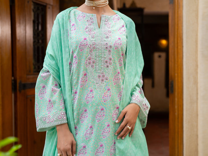 Cotton Light Green Stitched Suit - Almirah