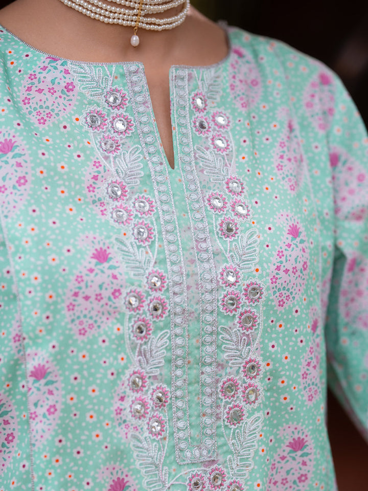 Cotton Light Green Stitched Suit - Almirah