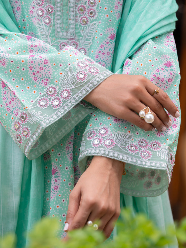 Cotton Light Green Stitched Suit - Almirah