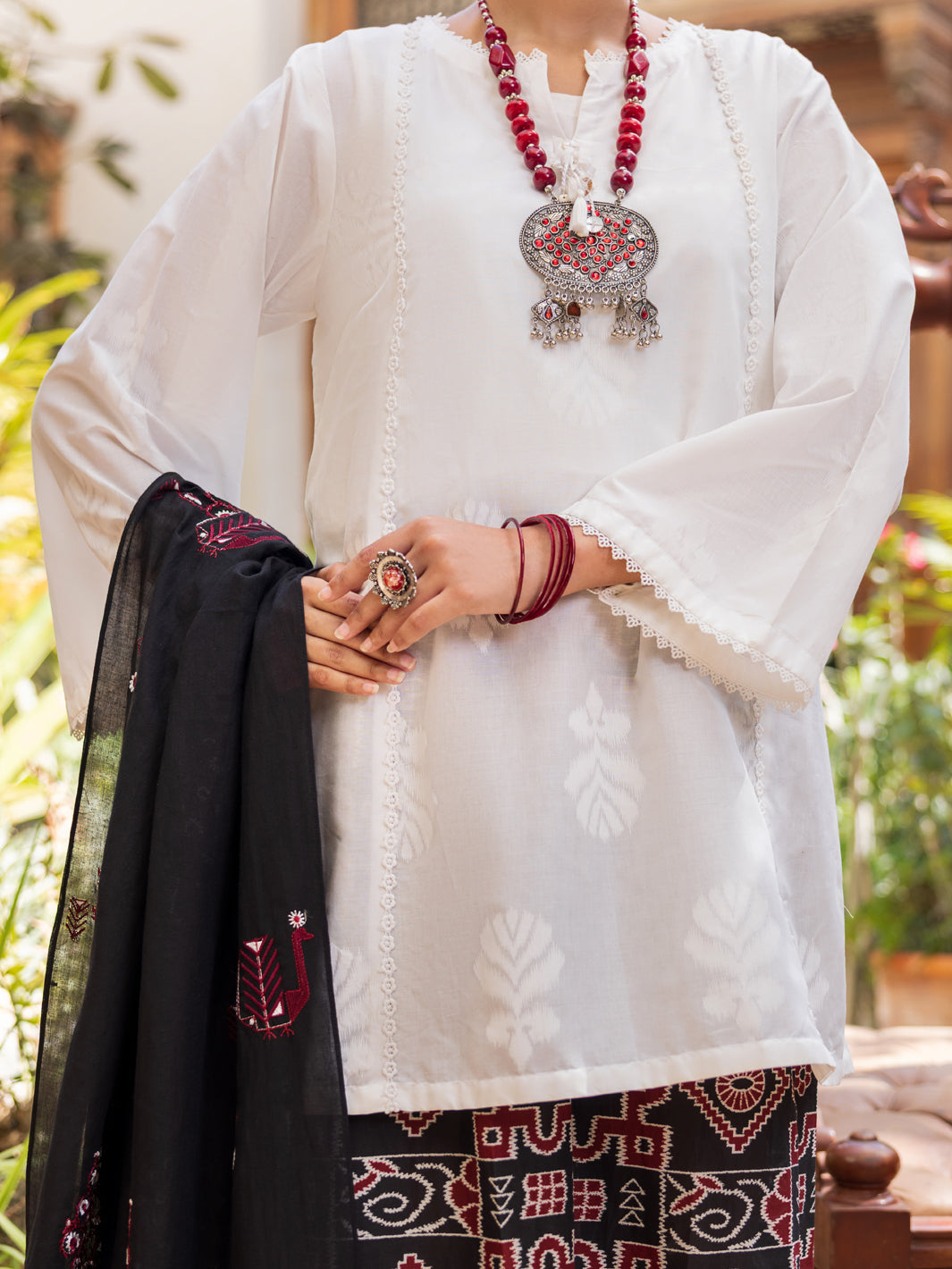 Cotton White Stitched Suit - Almirah