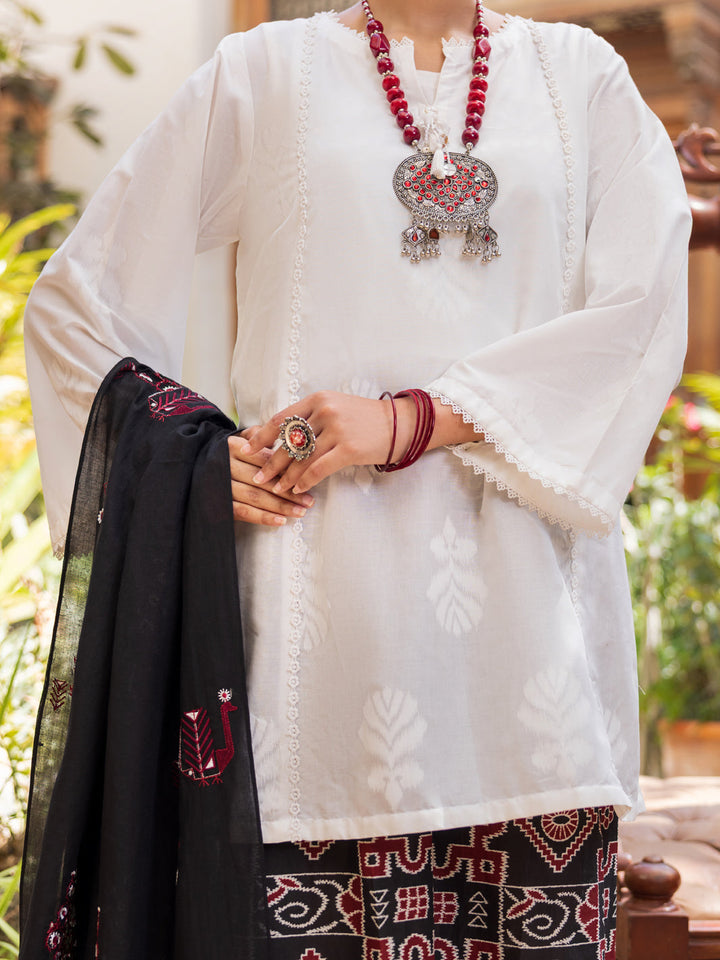 Cotton White Stitched Suit - Almirah