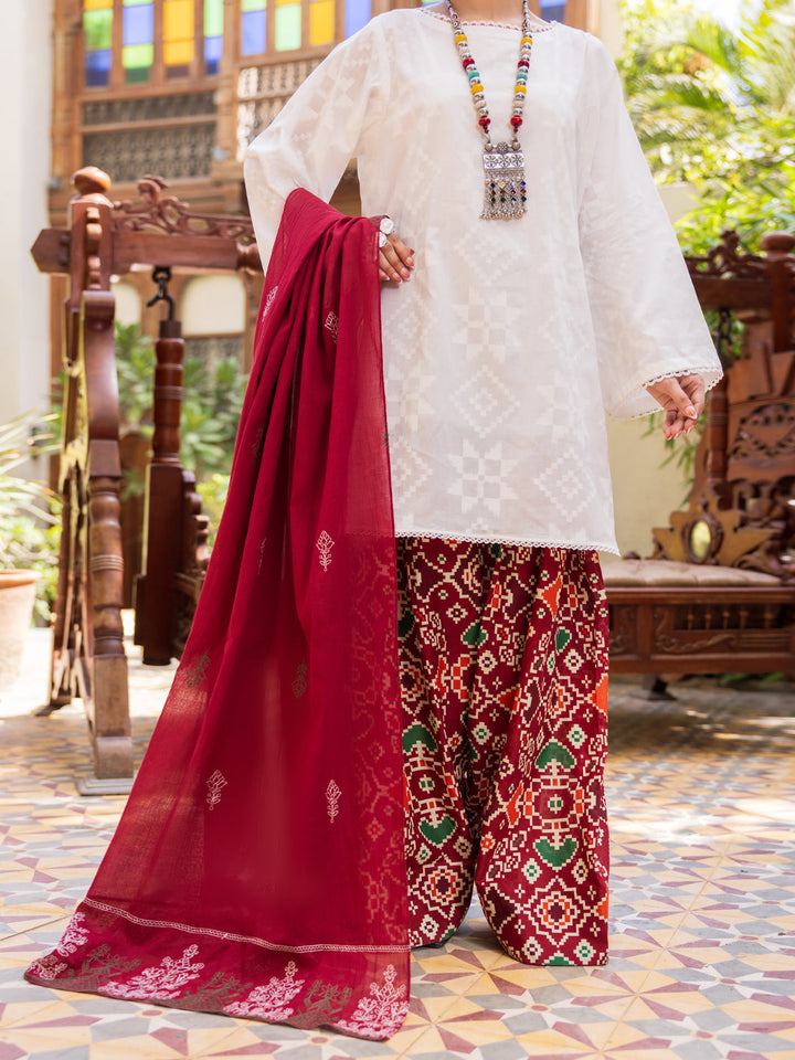 Cotton White Stitched Suit - Almirah